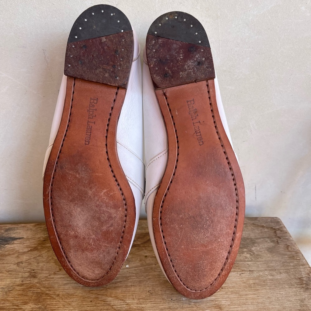 RALPH LAUREN Vtg 80’s White Leather Loafers Crest Bench Made Maine USA 10M RARE! - Picture 5 of 13